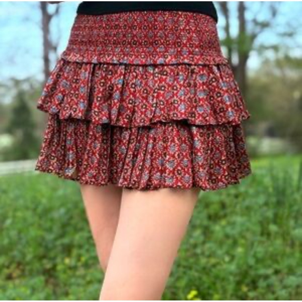 Reset by Jane Floral Smocked Waist Tiered Mini Skirt Women's Size Large NWT